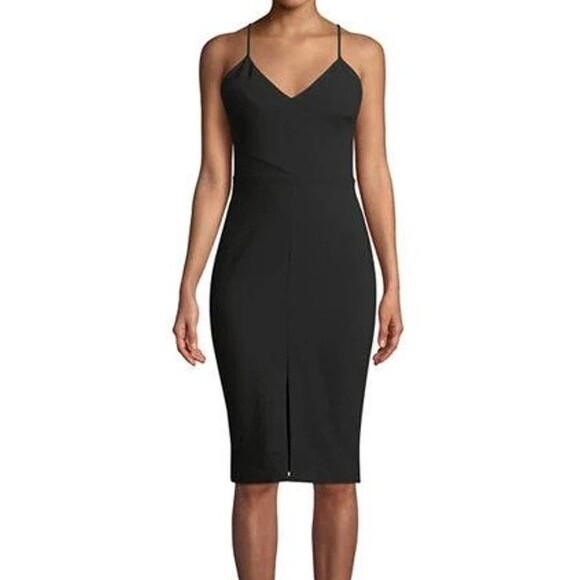 Likely Dress Size 8 Brooklyn Black Sleeveless V Neck Spaghetti Strap Midi Slit - Picture 1 of 11